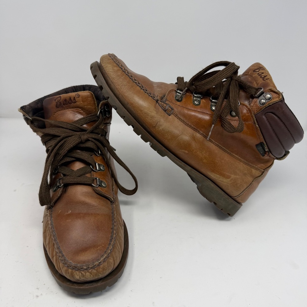 Vintage GH Bass Leather Hiking Boots Brown Vibram‎ Roccia Bloc Sole Mens 10 T845